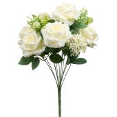 12 Head Bulgarian Rose And Snow Ball Hydrangea Bush 19" - White
