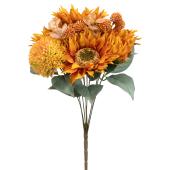 9 Head Sunflower and Button Mum Bouquet 17" - Gold