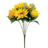 9 Head Sunflower and Button Mum Bouquet 17" - Yellow