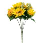 Decostar™ 9 Head Sunflower and Button Mum Bouquet 17" - Yellow
