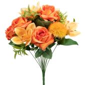 14 Head Rose, Lily And Dandelion Bush 19\" - Orange