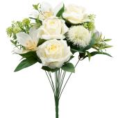 14 Head Rose, Lily And Dandelion Bush 19" - White