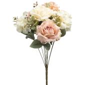 10 Head Antique Rose And Hydrangea Bush 18\" - White & Pink