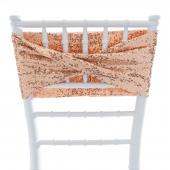 Economy Twisted Sequin Spandex Chair Sash - 6 pieces - Rose Gold