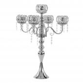 Crystal Candelabra Globe Seville, Five Arm 25"- Silver