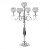 Crystal Candelabra Globe Seville, Five Arm 31"- Silver