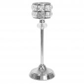 Metal Crystal Embellished Candle Holder 11½" -  Silver