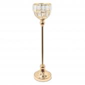 Metal Bowl Candle Holder With Crystal 22" - Gold