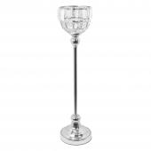 Metal Bowl Candle Holder With Crystal 22" - Silver