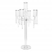 5 Arm Silver Rimmed Crystal Candelabra 30" - Silver