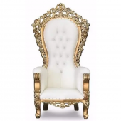 Queenship Throne Chair - Ivory Vinyl/Gold Frame