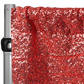Red Sequin Backdrop Curtain w/ 4" Rod Pocket by Eastern Mills - 12ft Long x 4.5ft Wide