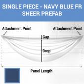 Single Piece -Navy Blue FR Sheer Prefabricated Ceiling Drape Panel - Choose Length and Drop!