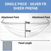Single Piece -Silver FR Sheer Prefabricated Ceiling Drape Panel - Choose Length and Drop!