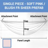 Single Piece -Soft Pink/Blush FR Sheer Prefabricated Ceiling Drape Panel - Choose Length and Drop!