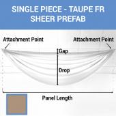Single Piece -Taupe FR Sheer Prefabricated Ceiling Drape Panel - Choose Length and Drop!