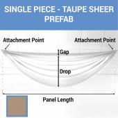 Single Piece - Taupe Sheer Prefabricated Ceiling Drape Panel - Choose Length and Drop!