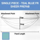 Single Piece -Teal Blue FR Sheer Prefabricated Ceiling Drape Panel - Choose Length and Drop!