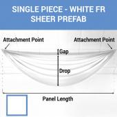Single Piece -White FR Sheer Prefabricated Ceiling Drape Panel - Choose Length and Drop!