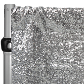 Silver Sequin Backdrop Curtain w/ 4" Rod Pocket by Eastern Mills - 8ft Long x 9.5ft Wide