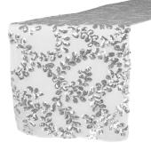 Sequin Looping Leaves Table Runner - Silver