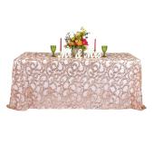 Sequin Looping Leaves Tablecloth Overlay 90"x132" Rectangle - Blush/Rose Gold