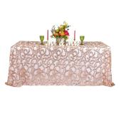 Sequin Looping Leaves Tablecloth Overlay 90"x156" Rectangle - Blush/Rose Gold