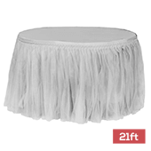 Sheer Tulle Tutu Table Skirt - 21ft long - Gray/Silver
