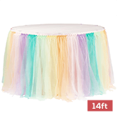 Sheer Tulle Tutu Table Skirt - 14ft long - Pastel Rainbow