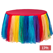 Sheer Tulle Tutu Table Skirt - 17ft long - Rainbow