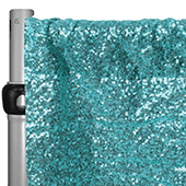 Turquoise Sequin Backdrop Curtain w/ 4" Rod Pocket by Eastern Mills - 10ft Long x 4.5ft Wide