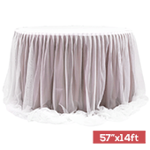 Sheer Two Tone Tulle Table Skirt Extra Long 57" x 14ft - Dusty Rose/Mauve & White