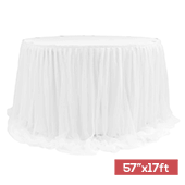 Sheer Two Tone Tulle Table Skirt Extra Long 57" x 17ft - White