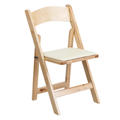 FirmFold™ Wood Folding Chair w/ Beige Vinyl Padded Seat - 1000 lb Capacity - Natural Wood