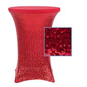 Perfect Fit Sequin Spandex Cocktail Table Cover 30"-32" Round - Apple Red