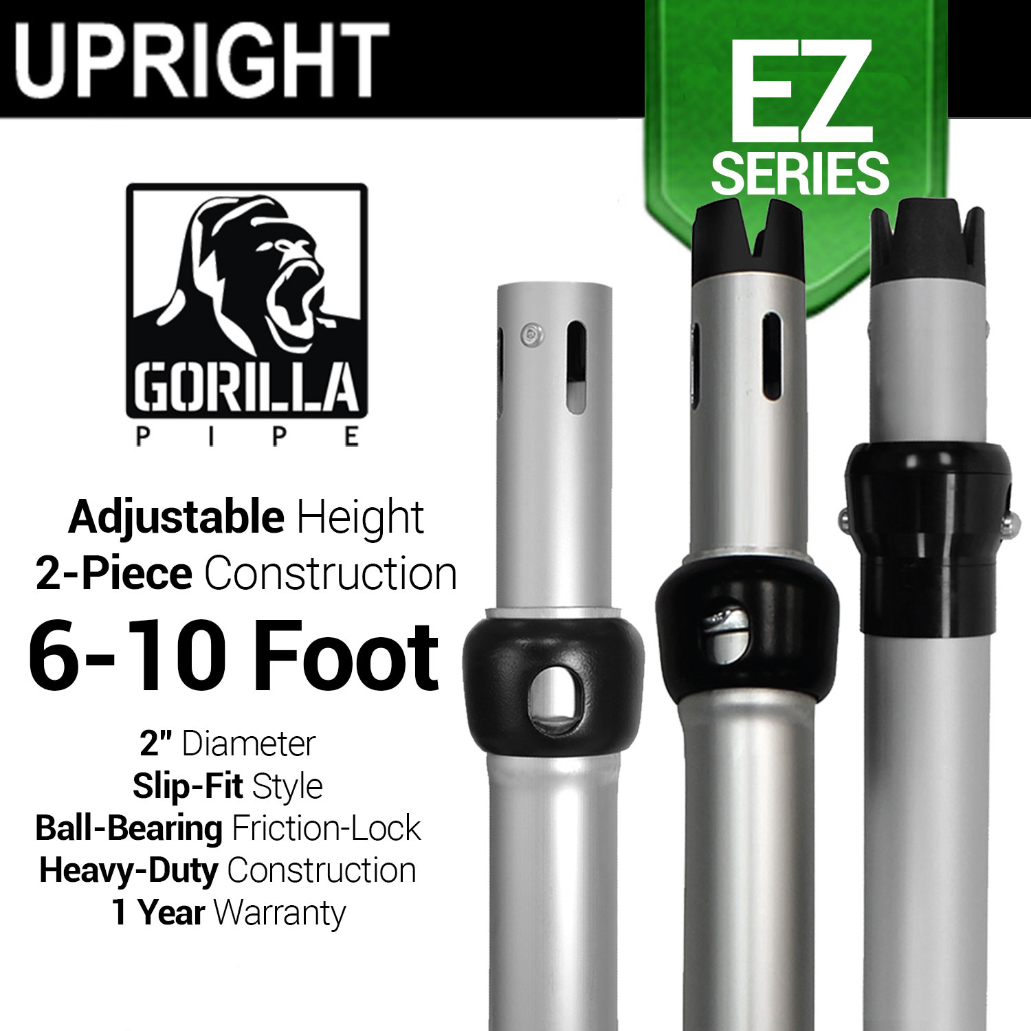 EZ Series 2Piece Adjustable Upright w/SlipLock (6ft10ft)