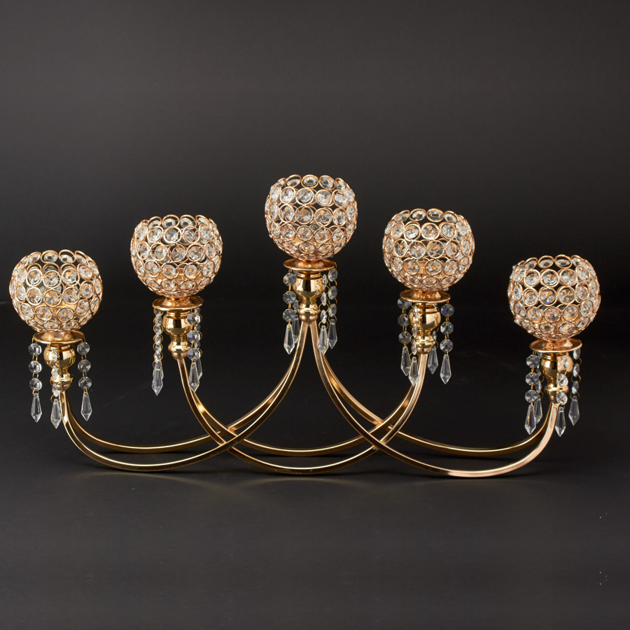 Decostar™ Crystal Bead Tabletop Low Candelabra 13¼" Gold