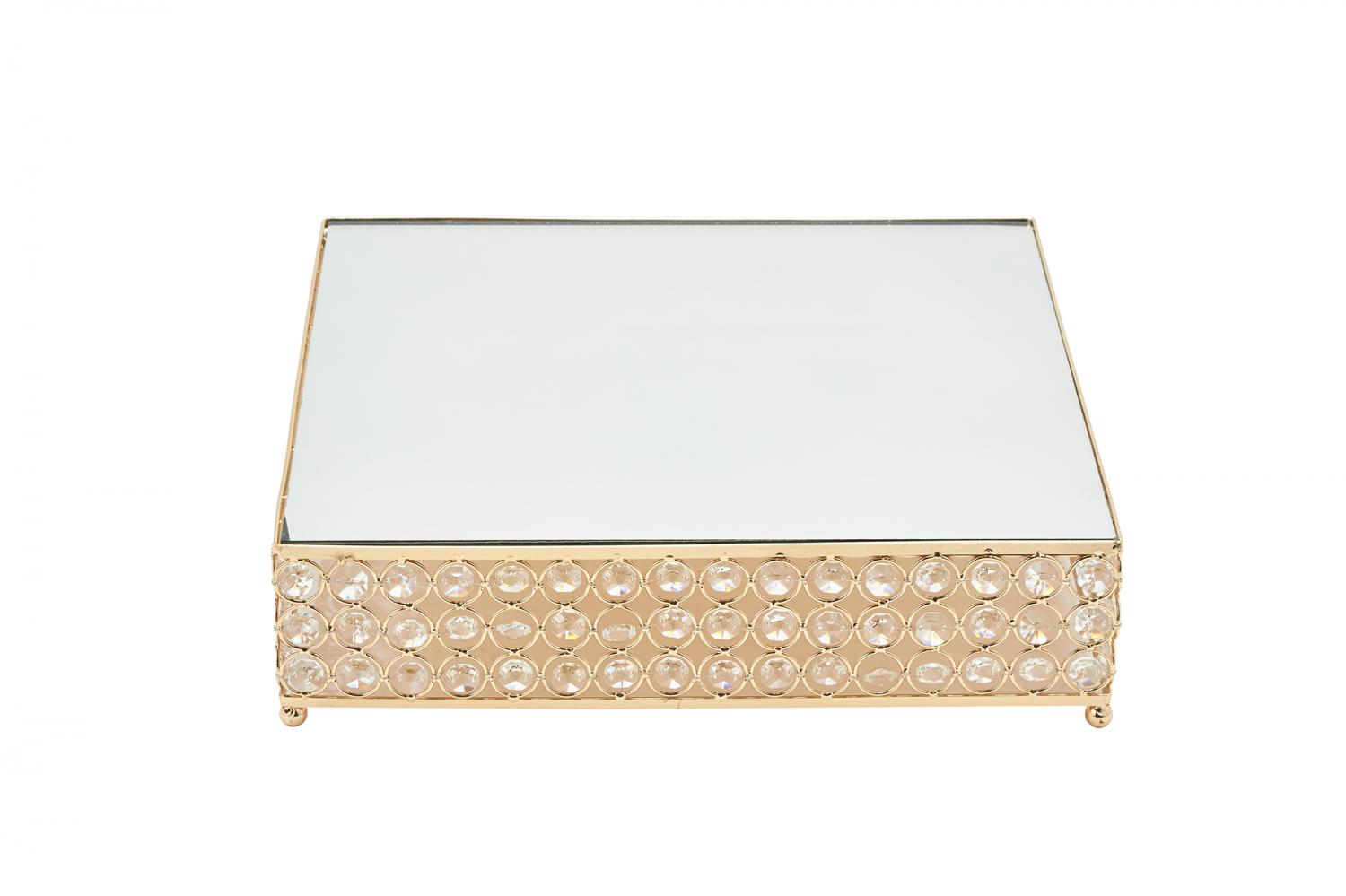 DECOSTAR™ 14in Square Crystal Cake Stand Gold