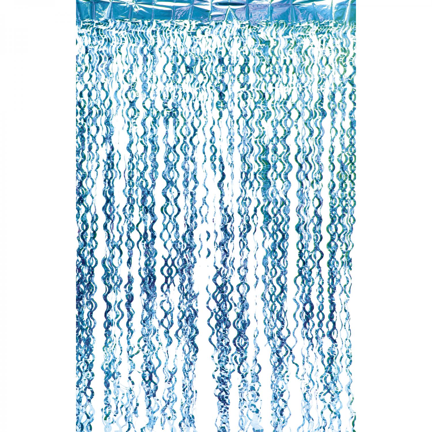 Metallic Curly Foil Fringe Curtain 96" Aqua