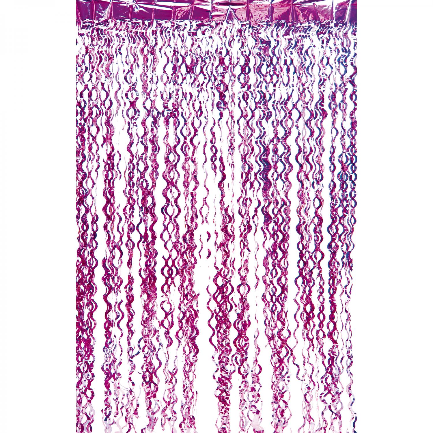 Metallic Curly Foil Fringe Curtain 96" Fuchsia