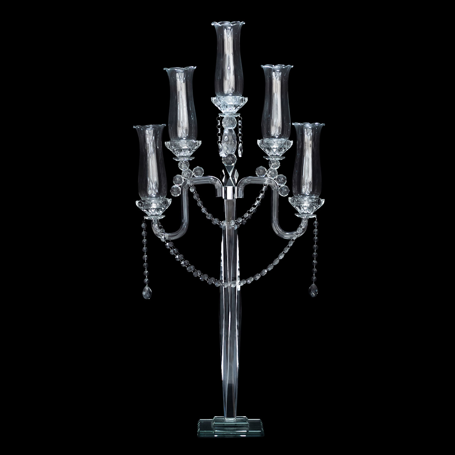 Decostar™ Crystal Candelabra 5 arm Glass Hurricane globes 44"