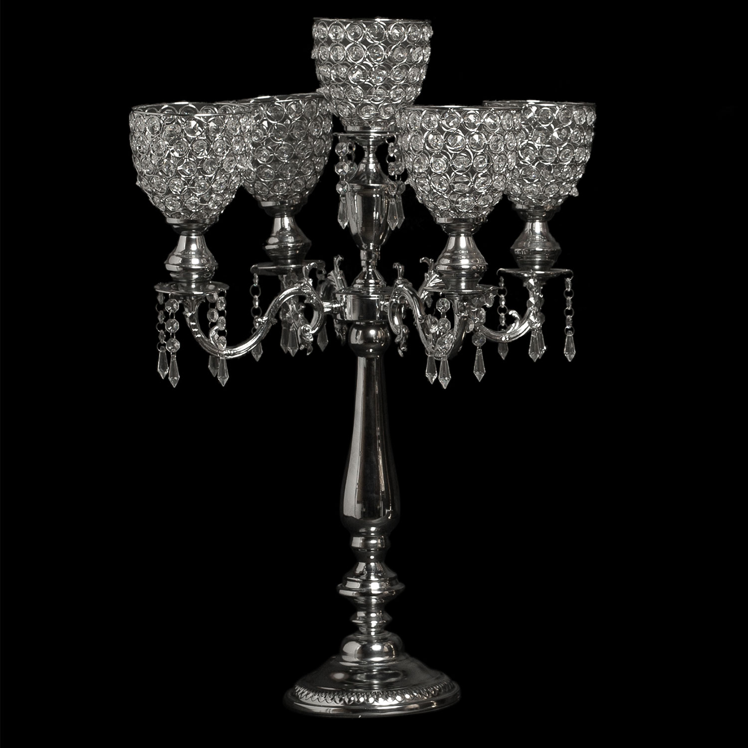 Decostar™ Crystal Candelabra Globe Seville, Five Arm 30" Silver