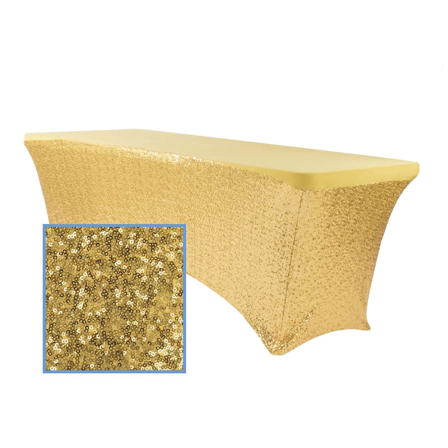 Perfect Fit Sequin Spandex Table Cover for 6FT Banquet Table Gold