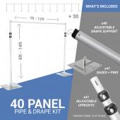 DELUXE-40 Panel Pipe and Drape Kit / Backdrop - 6-14 Feet Tall (Adjustable) Comes W/ 3 Piece Uprights for Maximum Height Adjustment