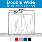 10 oz. Inherently Fire Retardant Polyester Velour - Double Wide (120") Sewn Drape Panel w/ 4" Rod Pockets - 8ft