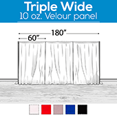 10 oz. Inherently Fire Retardant Polyester Velour - Triple Wide (180") Sewn Drape Panel w/ 4" Rod Pockets - 20ft