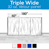 10 oz. Inherently Fire Retardant Polyester Velour - Triple Wide (180") Sewn Drape Panel w/ 4" Rod Pockets - 6ft