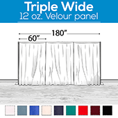 12 oz. Fire Retardant Polyester Velour by Eastern Mills - Economy Decorator Grade - Triple Wide (180")  Sewn Drape Panel w/ 4" Rod Pockets - 18ft