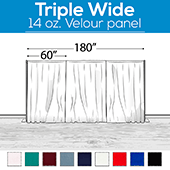 14 oz. Production Performance Polyester Velour by Eastern Mills - Triple Wide (180") Sewn Drape Panel w/ 4" Rod Pockets - 8ft