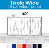 15 oz. Inherently Fire Retardant Polyester Velour - Triple Wide (180") Sewn Drape Panel w/ 4" Rod Pockets - 8ft
